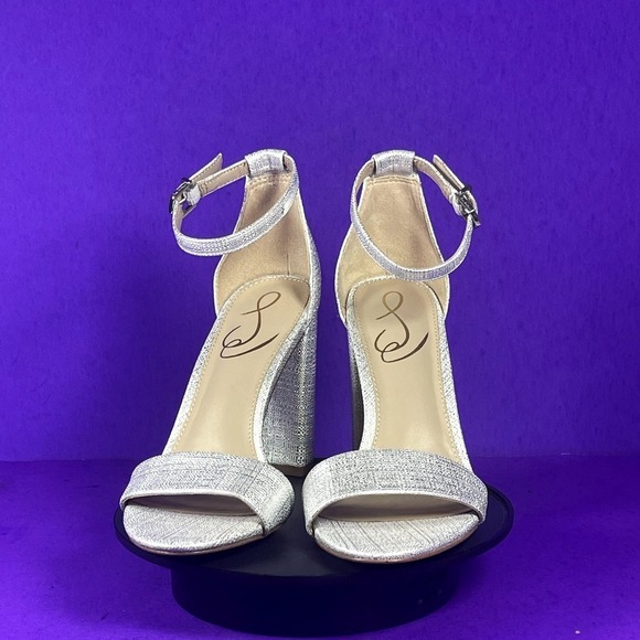 Sam Edelman Silver Yaro Ankle Strap Block Heel Sandal Women's Shoe Size 5.5-NEW - Picture 2 of 9